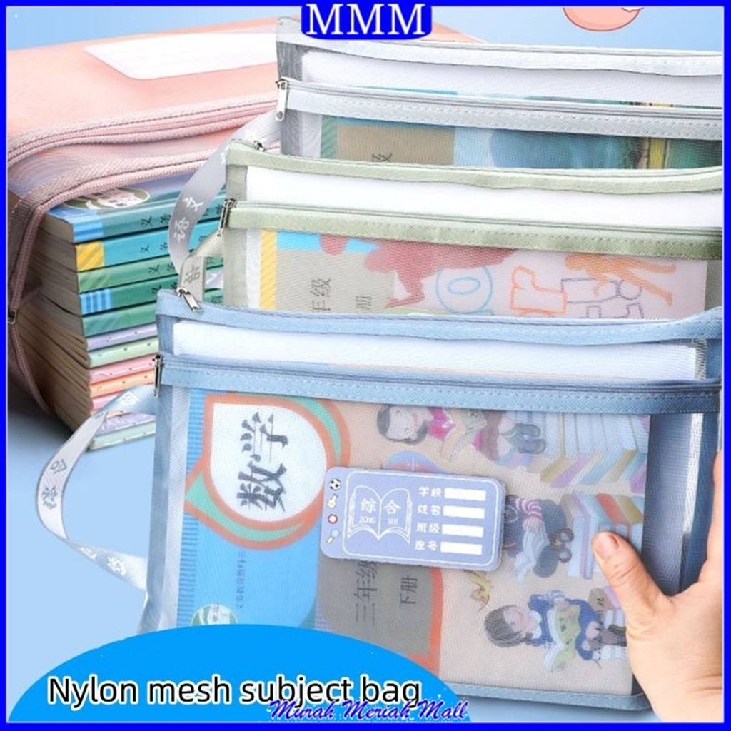 

MMM Tas Buku Transparant dan Alat Tulis Map A4 Dua Slot File Folder Tas Mesh Dokumen A4 Zipper 2 in 1 Multifungsi Totebag Buku Transparan Jaring