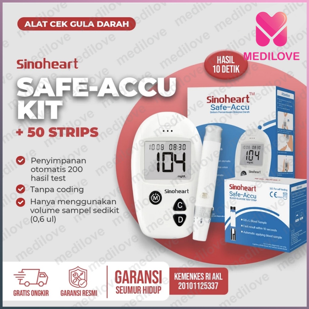 Gula Darah Sinocare Safe-Accu Alat Tes Gula Darah Instant Alat Cek Gula 200 Memori