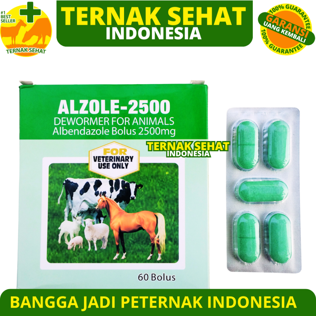 ALZOLE 2500 1 STRIP (5 BOLUS) - Obat Cacing Sapi Kerbau Bolus - Obat Cacing Sapi Paling Ampuh