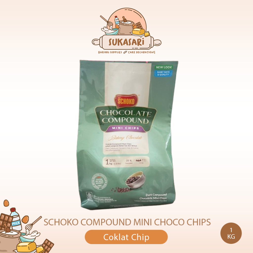 

SCHOKO MINI Choco Chips compound 1kg / Coklat Chip / Dark Compound Chip 1000gr cokelat