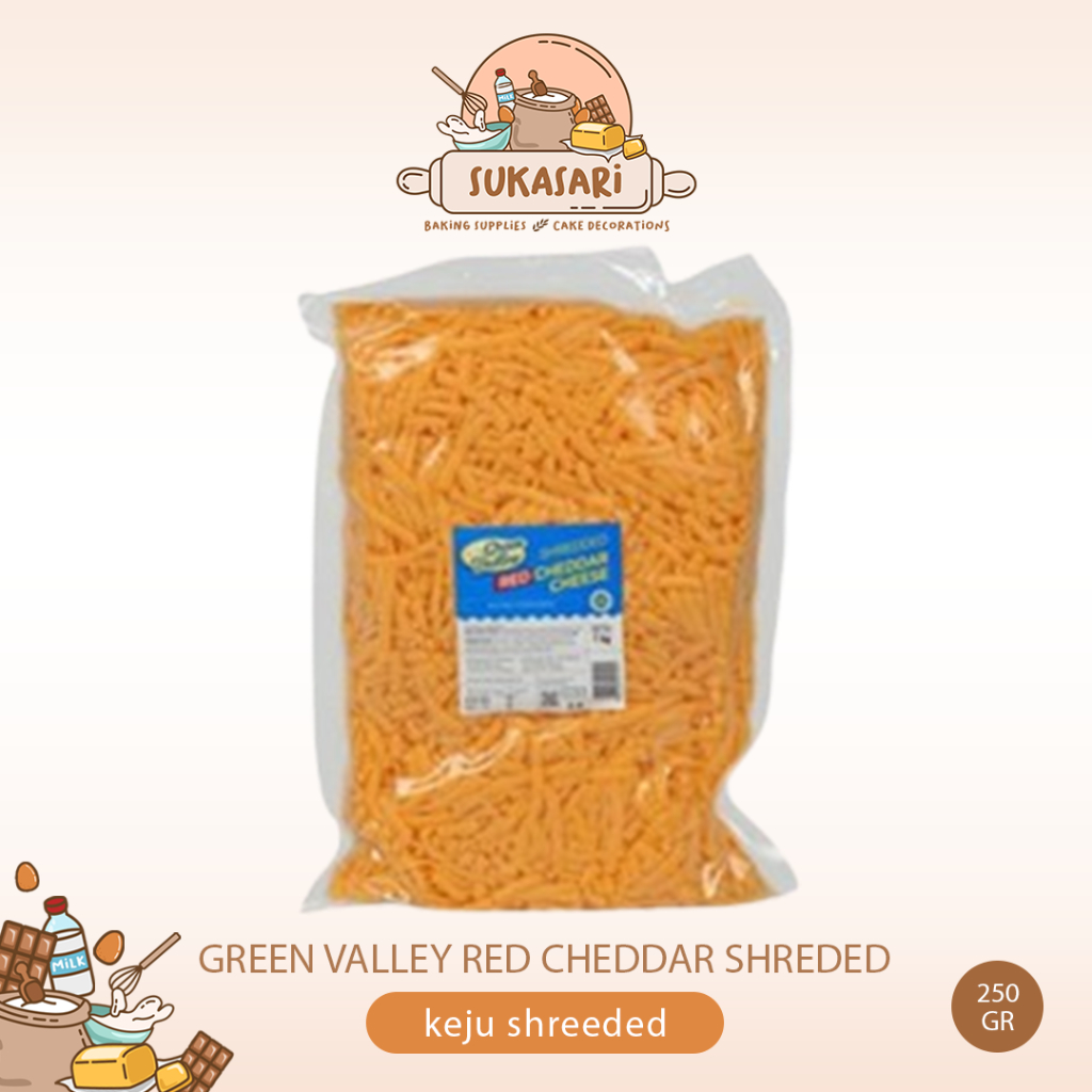

Green Valley Red cheddar Shreded Cheese 250 pack keju Orange Melted cheese leleh