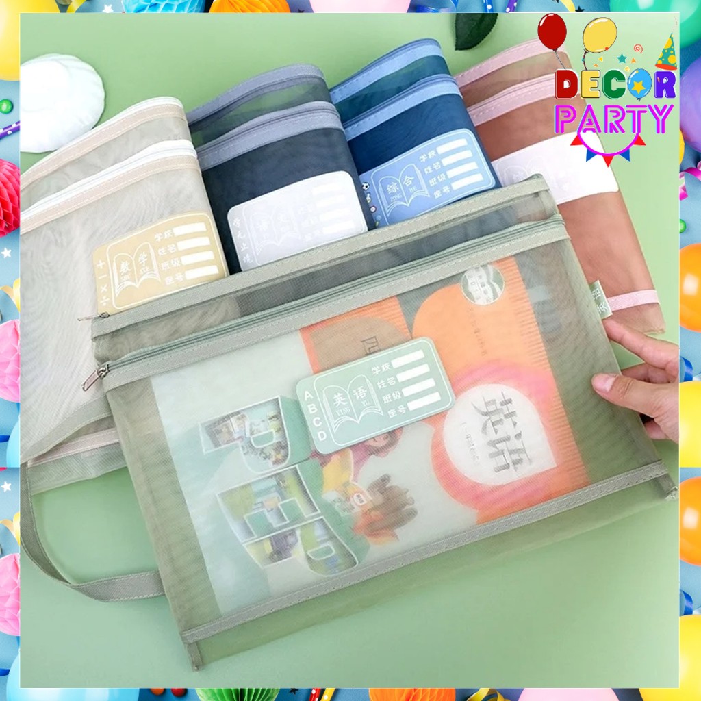 

DP Tas Buku A4 Transparant File Alat Tulis Map A4 Dua Slot File Folder Tas Mesh Dokumen Zipper 2 in 1 Multifungsi Totebag Buku Transparan Jaring