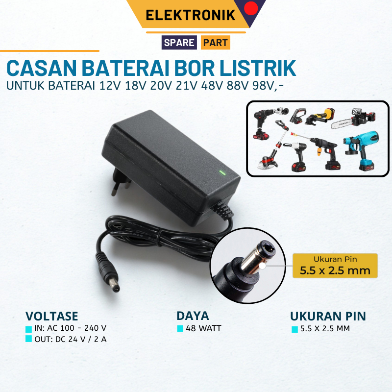 Adaptor Baterai Mesin Bor Listrik Cordless Drill Casan Pengisi Daya Baterai Fast Charger 21V - 98V L