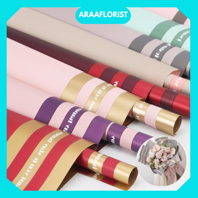 

20 LEMBAR Flower Wrapping Paper Gold Line Double Frame Cellophane Kertas Buket Hand Bouquet KB086