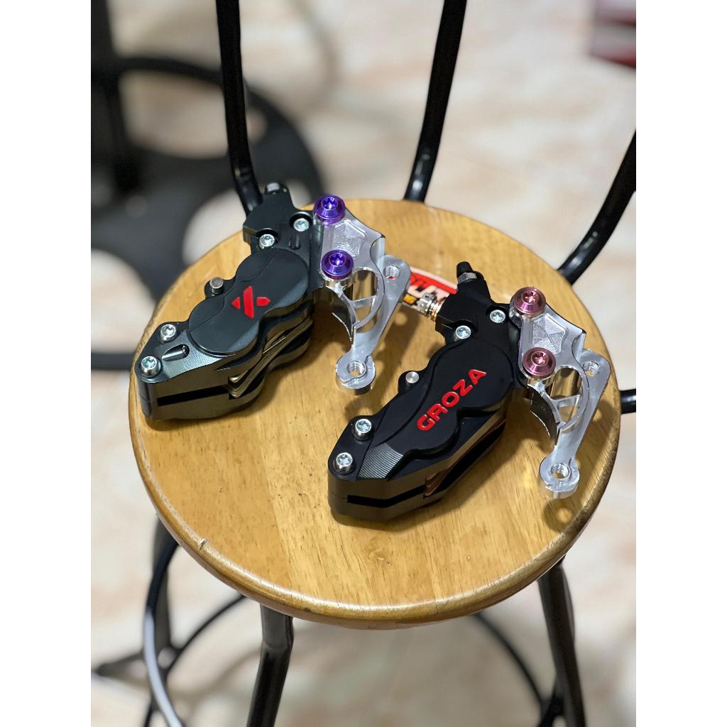 Paket Kaliper Rem KYTA & GROZA 4 Piston Axial Kanan + Breket Jupiter Z FizR 300mm Hitam