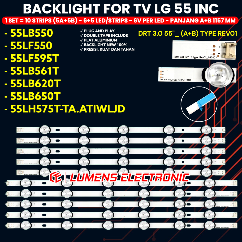 BACKLIGHT TV LED LG 55 INCH 55LB550 55LF550T 55LF595T 55LB561T 55LB650T 55LB582T 55LB575T 55LF550