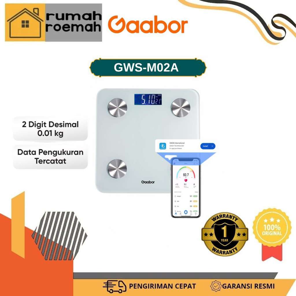 Gaabor Timbangan Digital Berat Badan GWS-M02A Smart Weight Scale