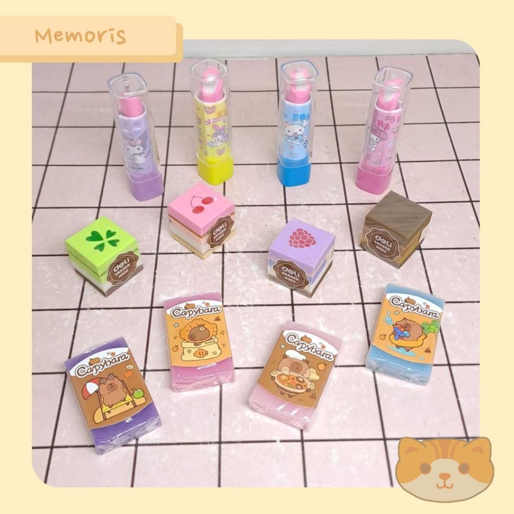 

Penghapus Pensil Sekolah Fancy Kue Cake Korea/Capybara/Penghapus Putar Kuromi Melody Cinnamoroll