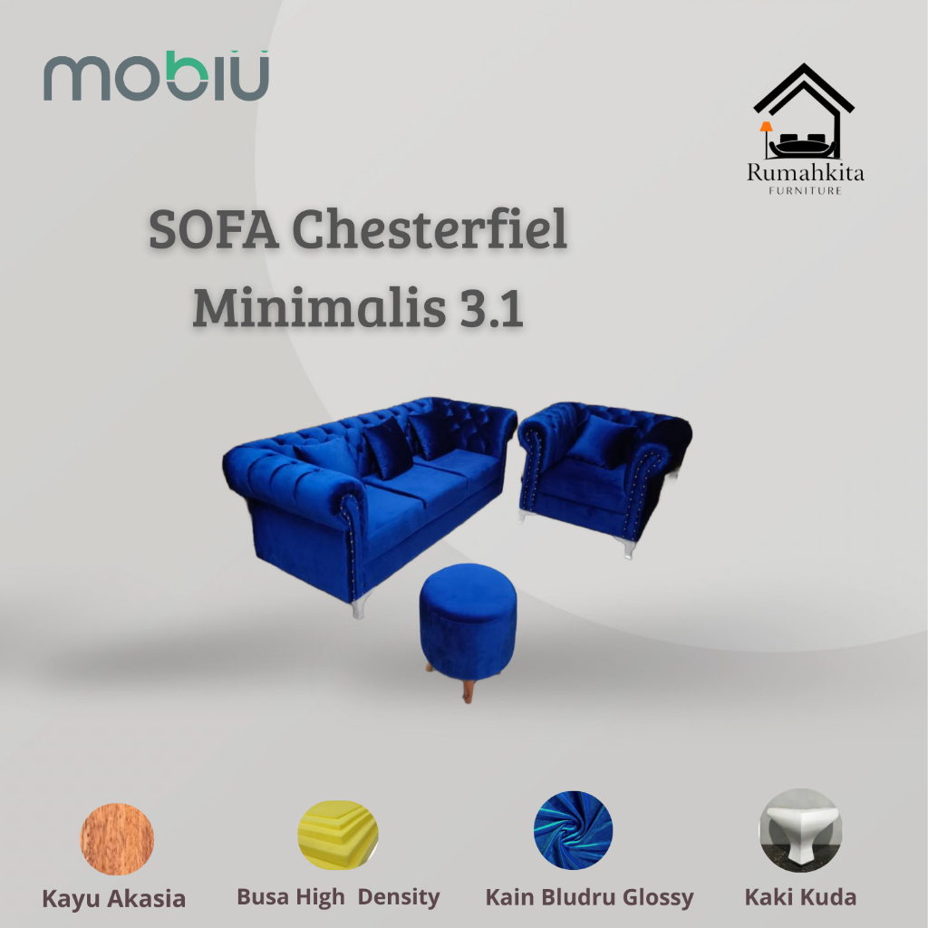Sofa Chesterfield 3 1 plus Puff