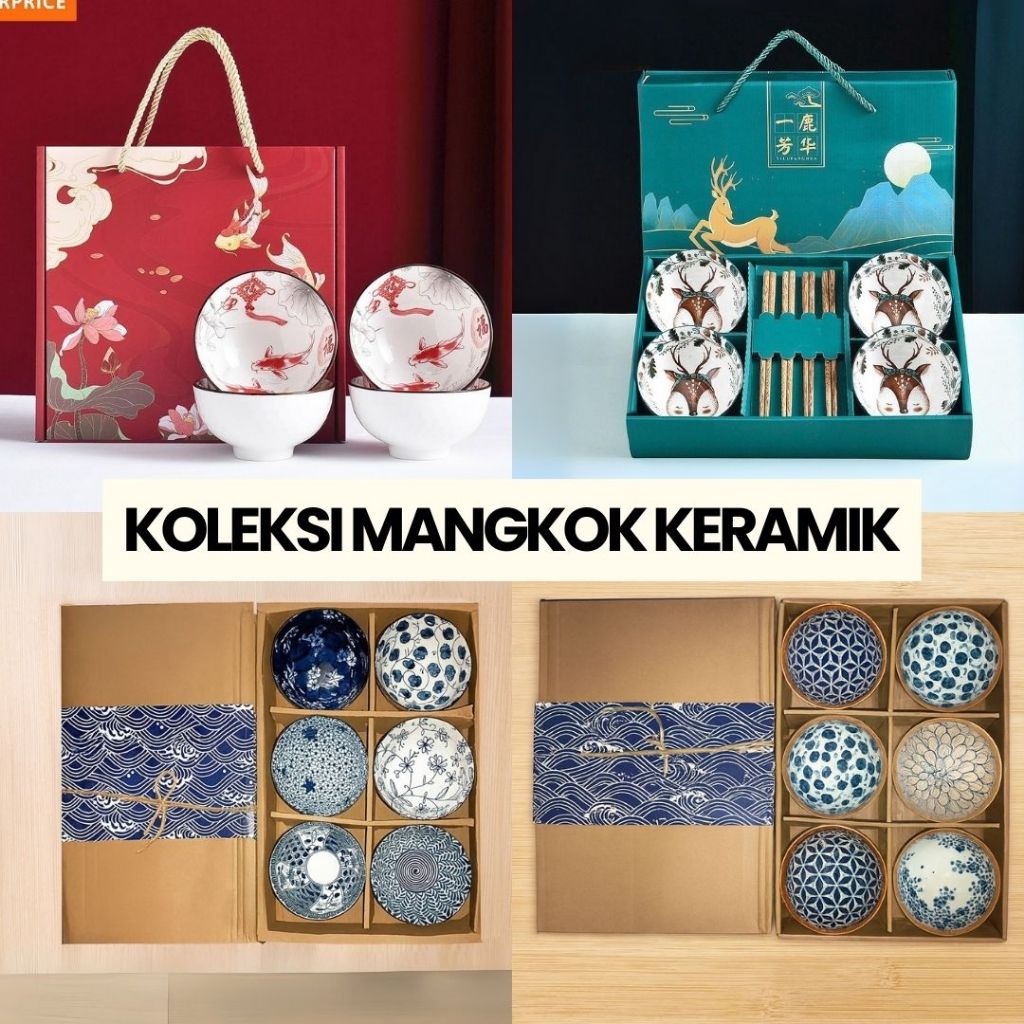 Surprice Mangkok Japanese Motif Ikan / Mangkok Set Premium / Mangkok Keramik Premium Motif Bunga / S