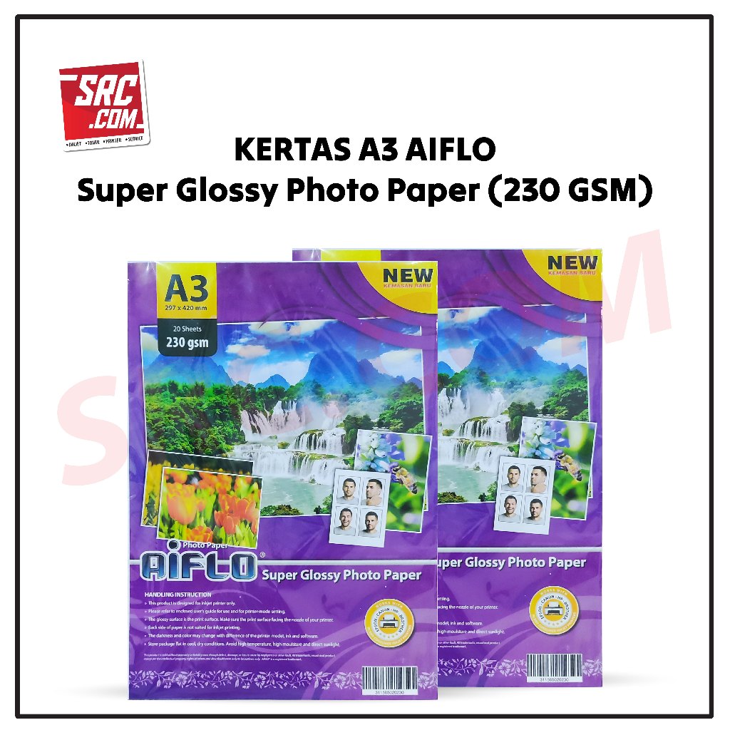 

AIFLO KERTAS PHOTO SUPER GLOSSY A3 230GSM 20 SHEETS