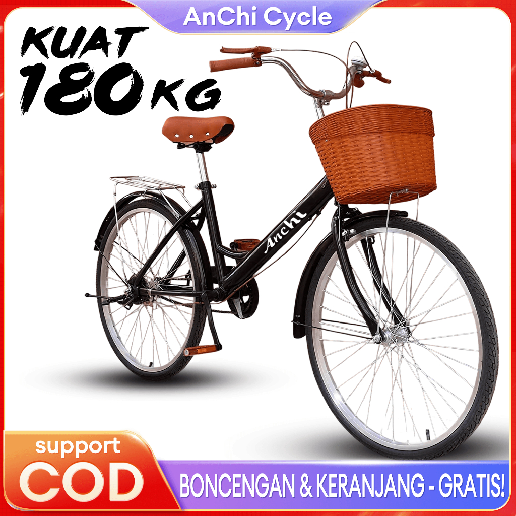 Anchi Sepeda Dewasa Ukuran 24/26 Inci Sepeda Perempuan Keranjang Remaja Dewasa