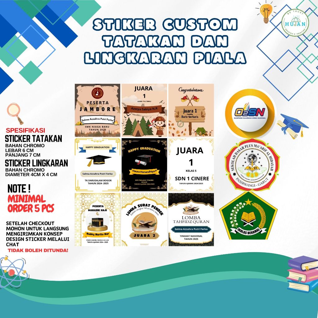 

STICKER TATAKAN W4 / STICKER BULAT PIALA / STIKER WISUDA PRAMUKA MUSLIM/MANASIK/TAHFIDZ