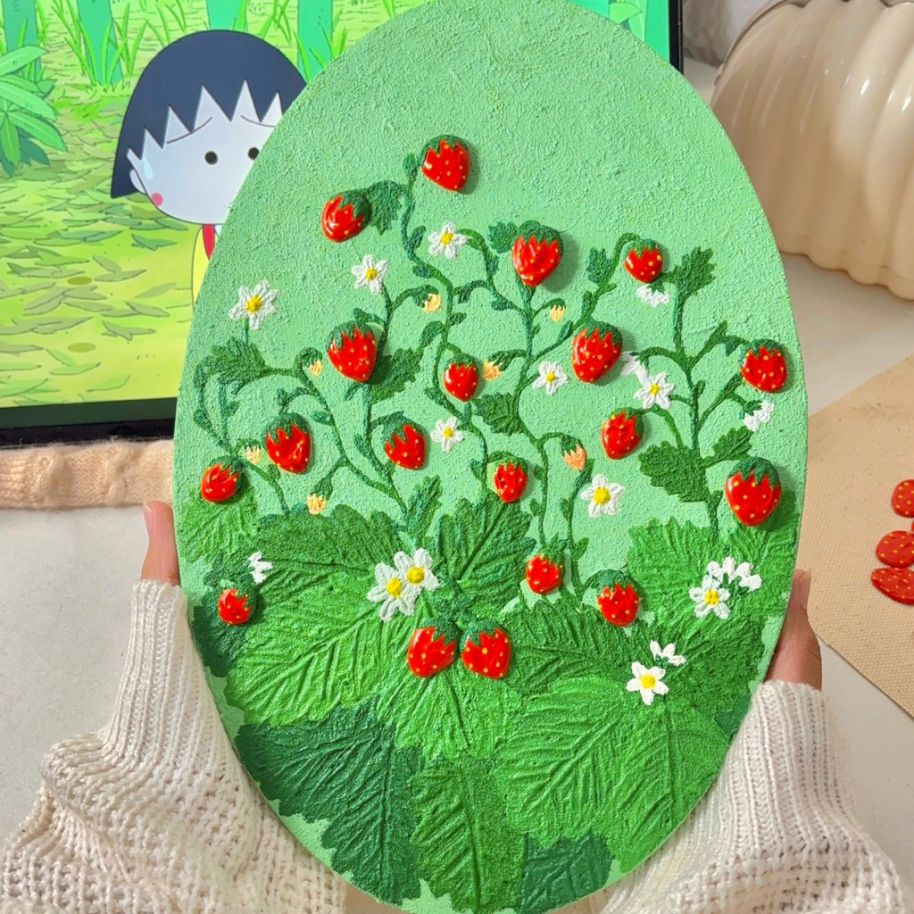 

lukisan Tekstur Tema Strawberry | Bisa dipetik | Hiasan dinding Aesthetic