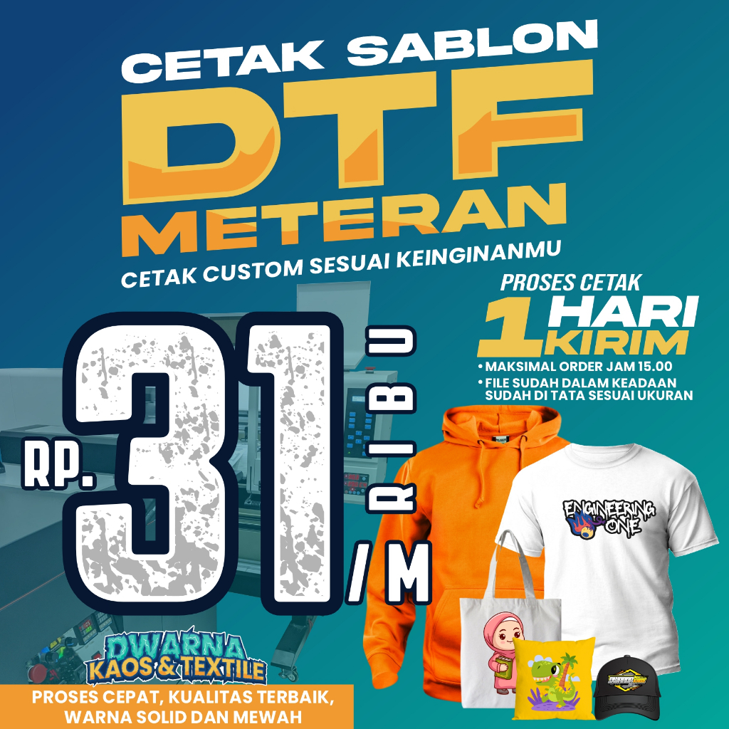 

CETAK SABLON DTF *KHUSUS FILE SIAP CETAK* AREA CETAK 58CM PROSES CEPAT, SABLON PRESS, SABLON SETRIKA KUALITAS PREMIUM