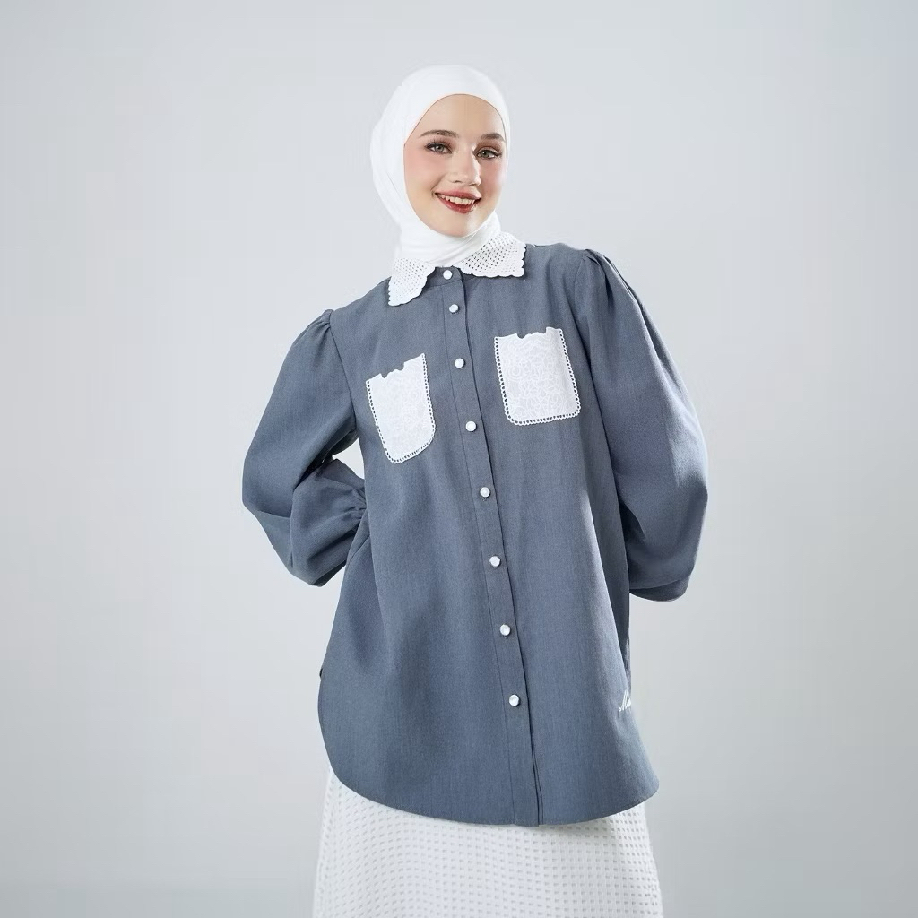 MANDJHA Chelsie Blouse Denim By IVAN GUNAWAN - Busana Muslim Modest ORIGINAL