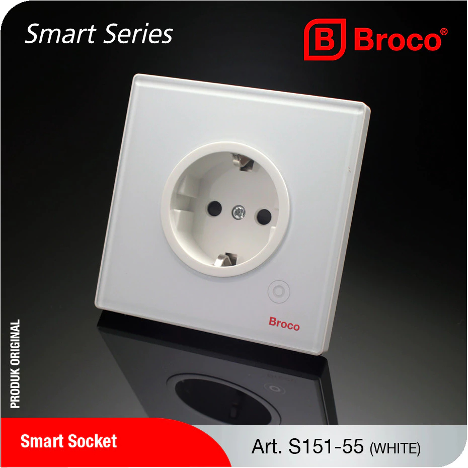 Broco Electrical Smart Socket Wifi Glass S151 Stop Kontak Colokan Listrik Dinding