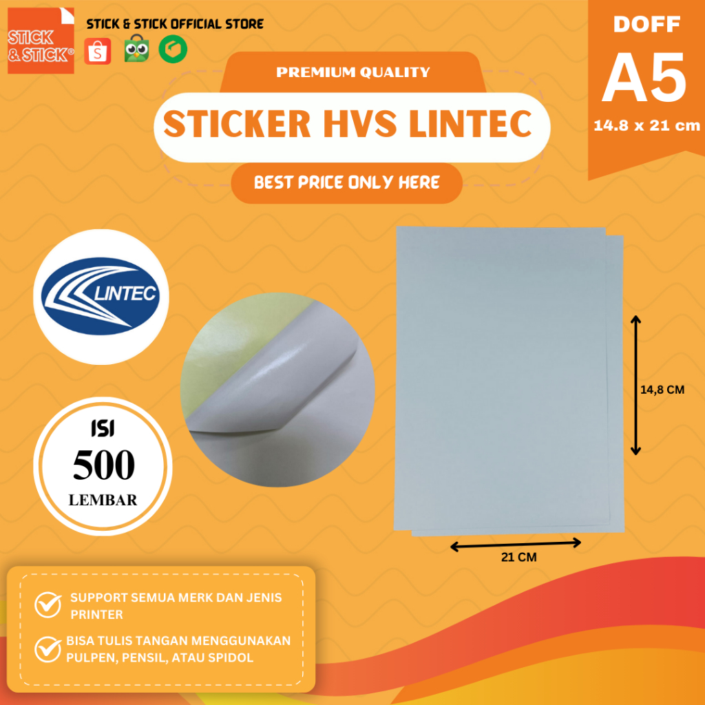 

Sticker HVS Lintec Doff A5 Isi 500 Lembar / Bisa Print & Tulis Tangan / Label Promosi / Label Matte