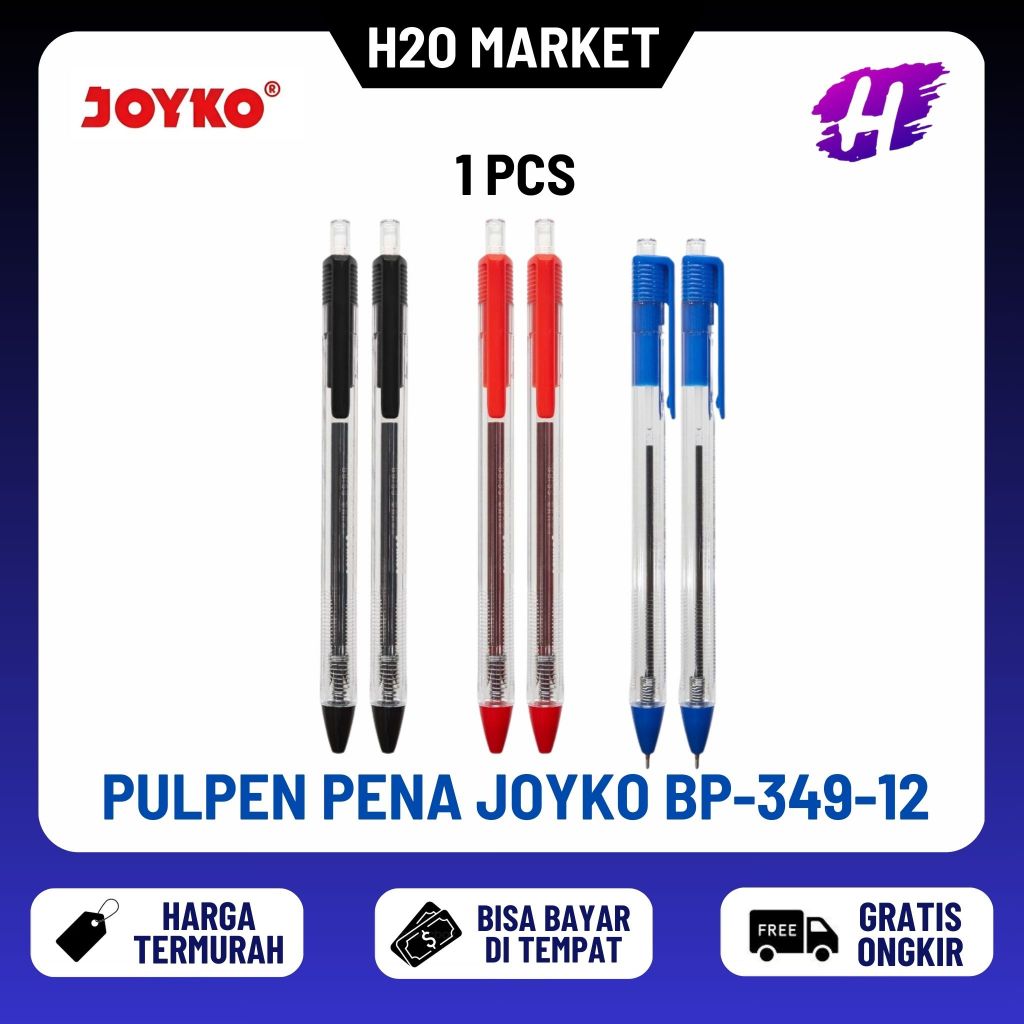 

❤️H2O❤️ Pulpen JOYKO BP-349-12 Hitam/ Ballpoint BP-349 Vokus Trans Hitam 0.7 mm