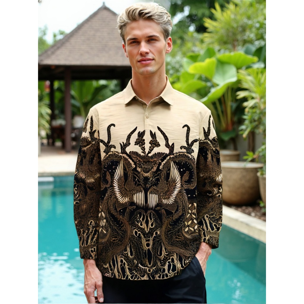 BENHILL Kemeja Pria Batik Panjang Cream A306-369