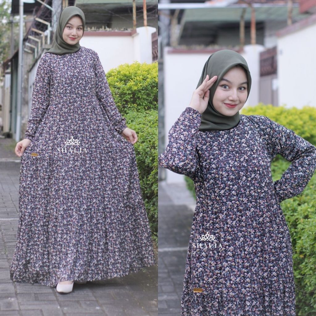 Shalia Hijab | KIARA Gamis Rayon Premium Motif Bunga Home Dress Wanita Busui Friendly Jumbo