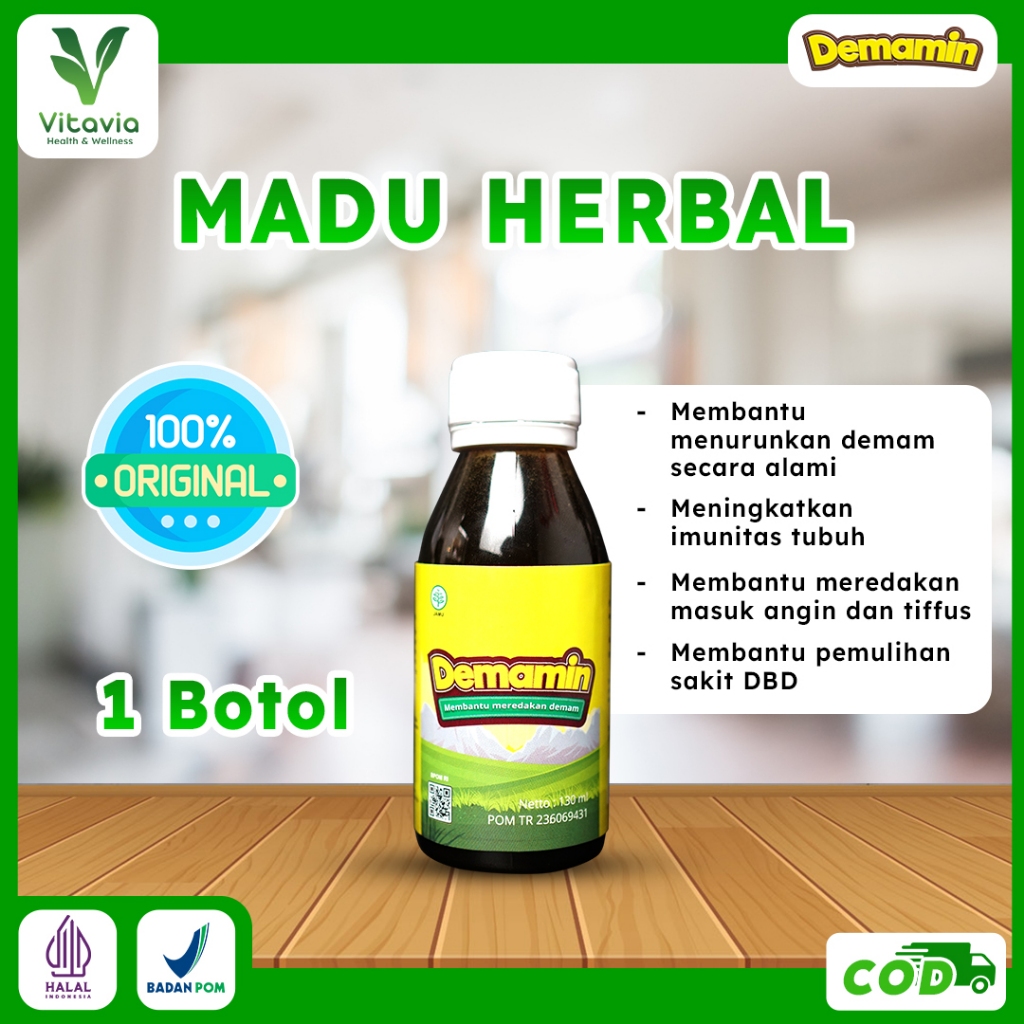 Madu Demamin 1 Botol 130ml – Madu Herbal Alami Meredakan Demam Anak