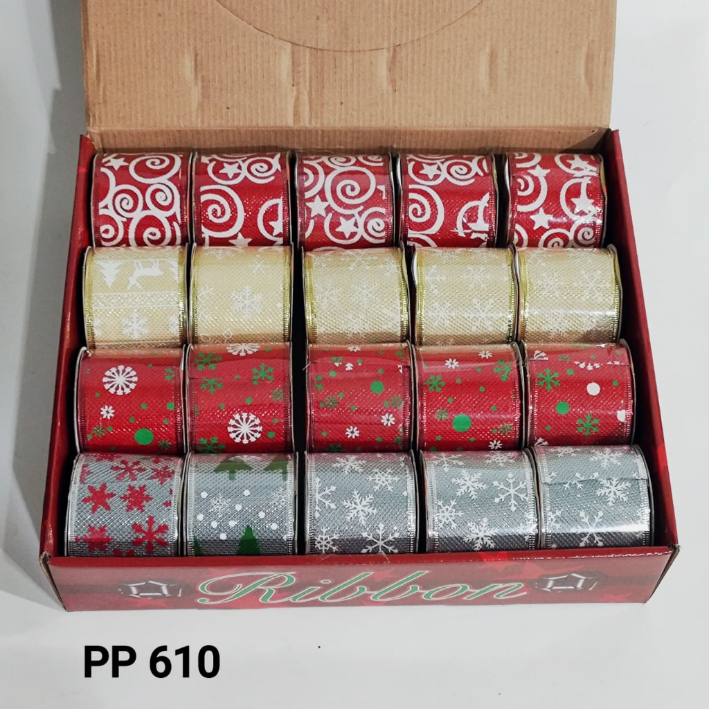 

[6.3cm 3y] Pita Kain Natal Motif Snowflake Hiasan Pita Kado Gulung Pinggir Kawat Pita Parcel Natal Murah Grosir