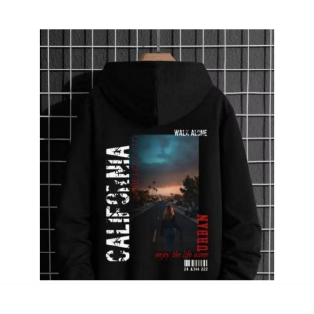 Sweater Hoodie California pria gambar  belakang