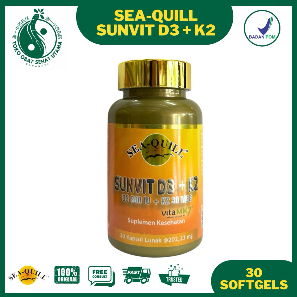 SEA-QUILL SUNVIT D3+K2 30 SOFTGELS / Suplemen Kesehatan Vitamin D3 (Cholecalciferol) dan K2 / seaqui