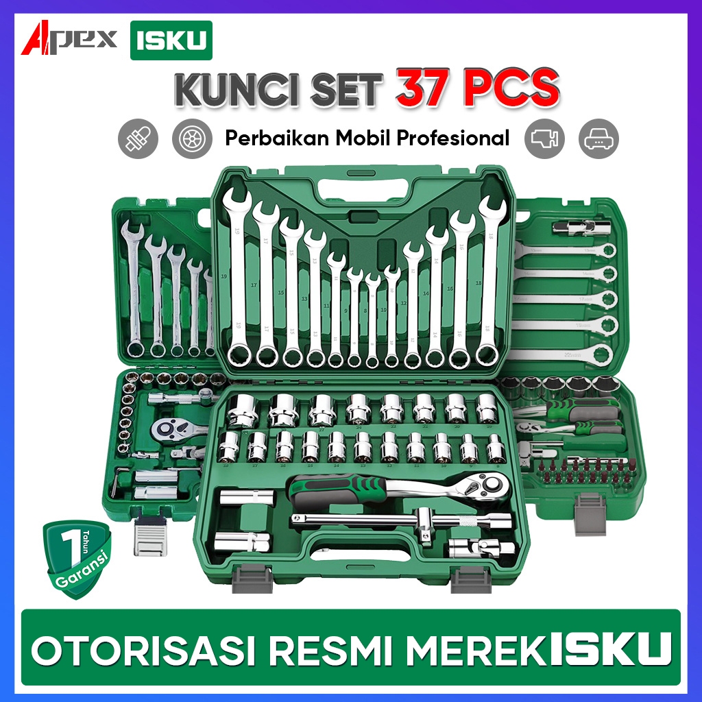 Isku Kunci Shock 1 Set Lengkap 37 61 82 Pcs/Kunci Sok Set Lengkap Tool Box Perkakas Bengkel/Kunci