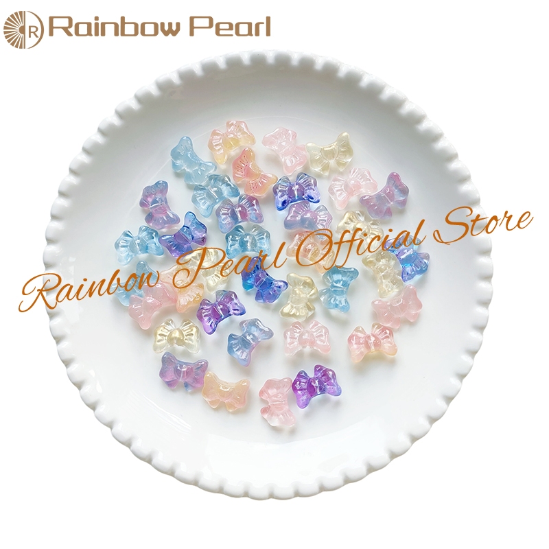 Rainbow Pearl - [5-12PCS] -Aksesori Perlengkapan Perhiasan DIY Manik-manik Kaca Lukou Lubang Lurus d