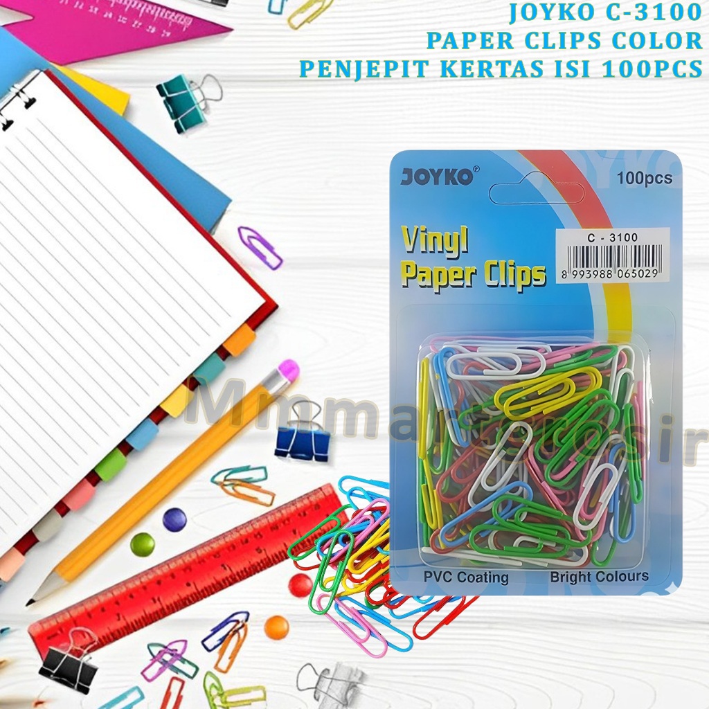 

Joyko / Vinyl Paper Clips Color / Penjepit Kertas Isi 100pcs / C-3100