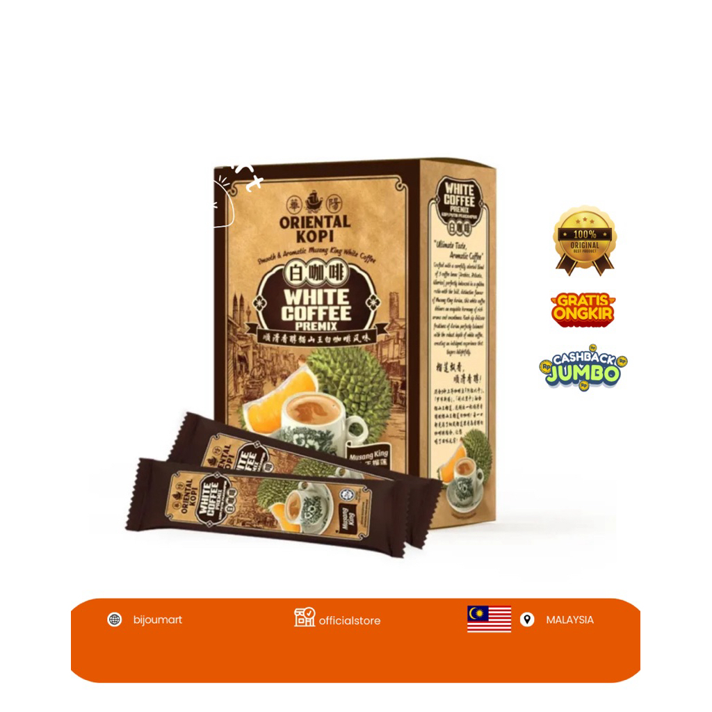 

[ MALAYSIA ORIGINAL ] ORIENTAL KOPI MUSANG KING WHITE COFFEE ( 1 BOX ISI 10 PCS )