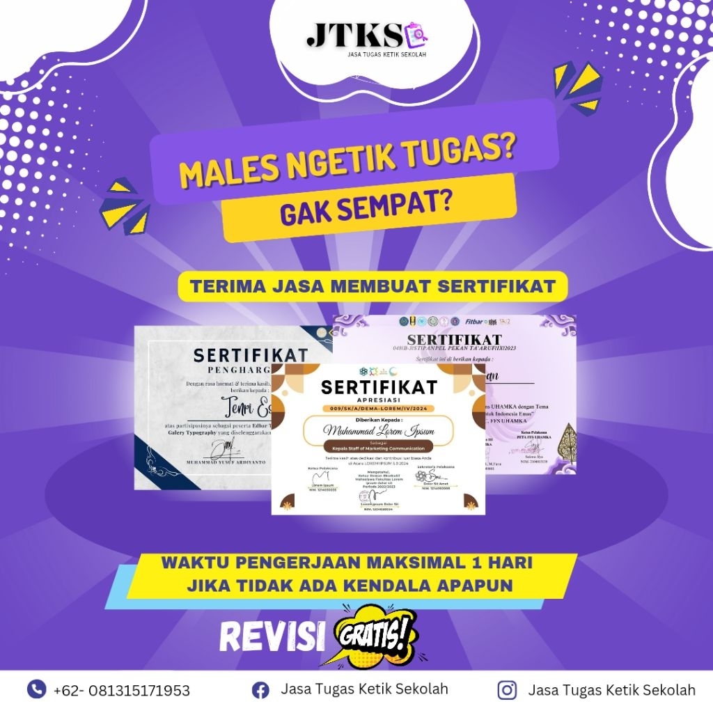 Jasa Membuat Sertifikat Penghargaan & Piagam | Desain Rapi + Revisi Gratis