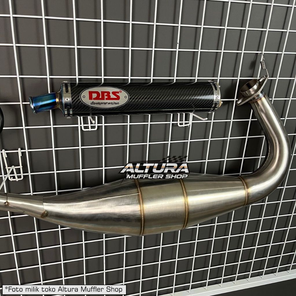 Knalpot Ninja R RR SS Kolong Cobra Chamber Press Kenalpot DBS Silencer Carbon Blue Emblem Merah