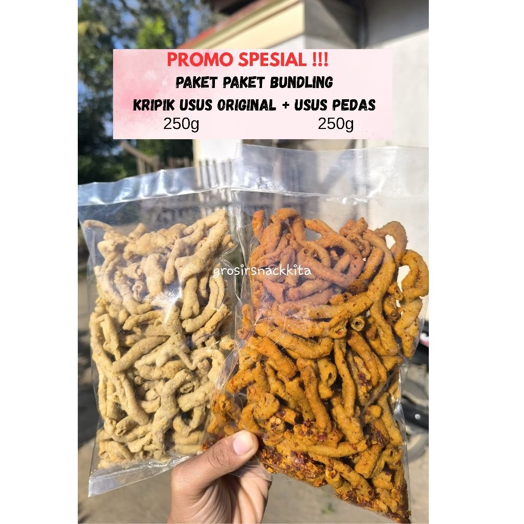 

PROMO paket bundling kripik usus 500gr 2 varian pedas+asin paling laris
