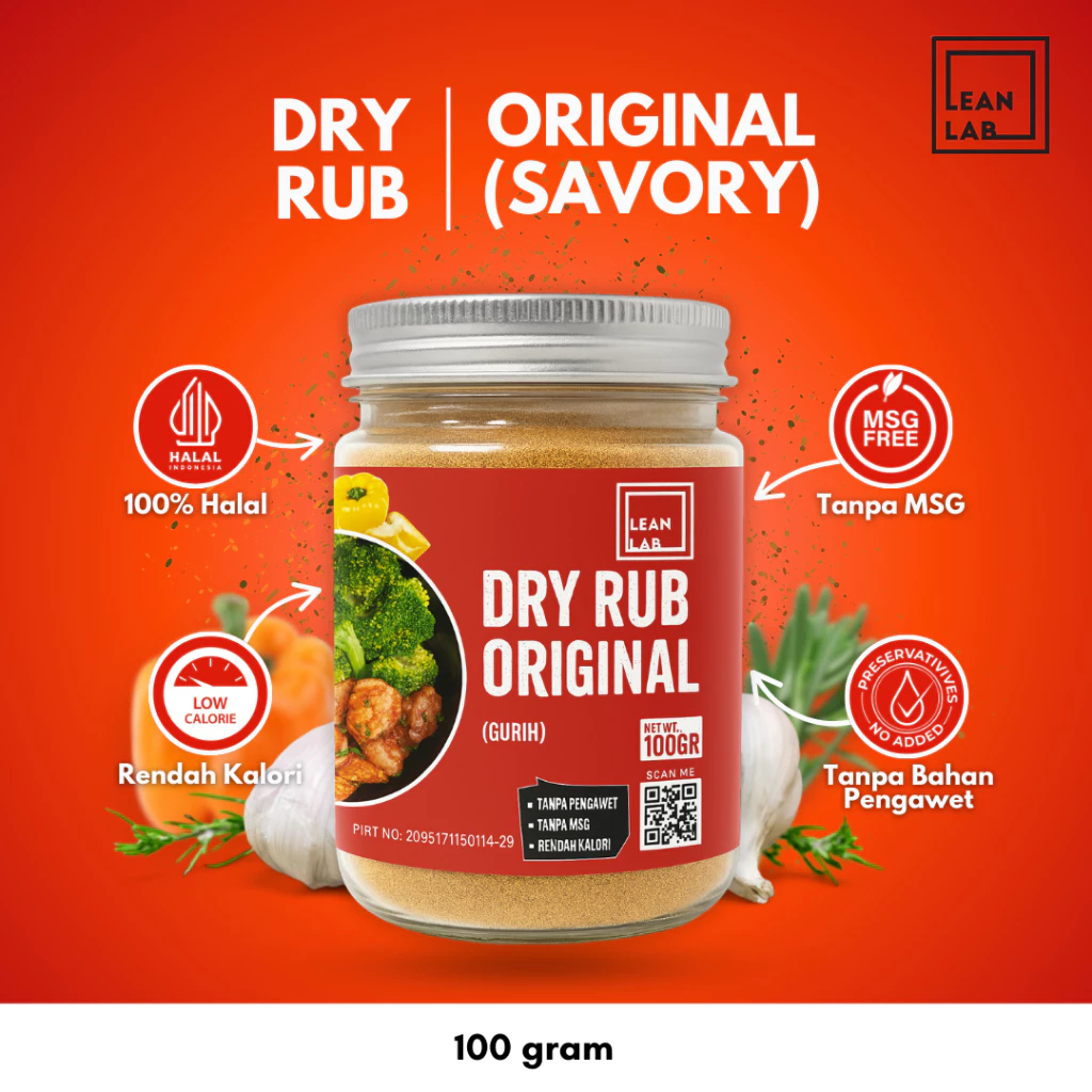 

Lean Lab Bumbu Marinasi Dry Rub 100g – Original/Cajun/Teriyaki | Bumbu BBQ Tanpa MSG Rendah Kalori