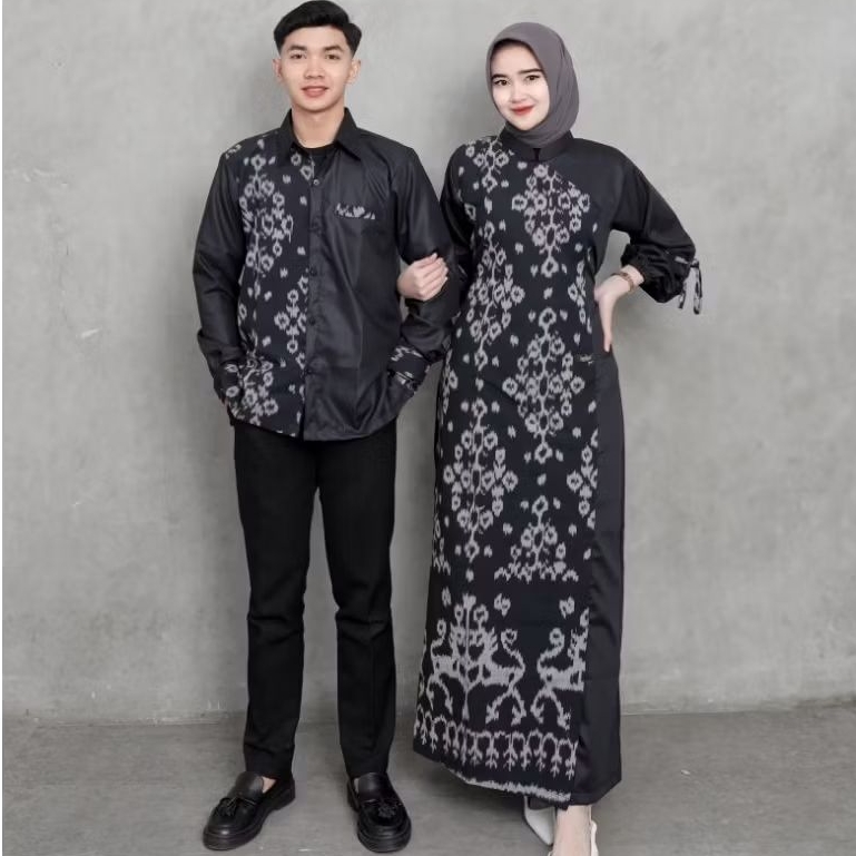 SET BAJU TENUN GAMIS AZELLA BAJU COUPLE PASANGAN GAMIS TENUN BAJU PREWEDDING GAMIS LEBARAN