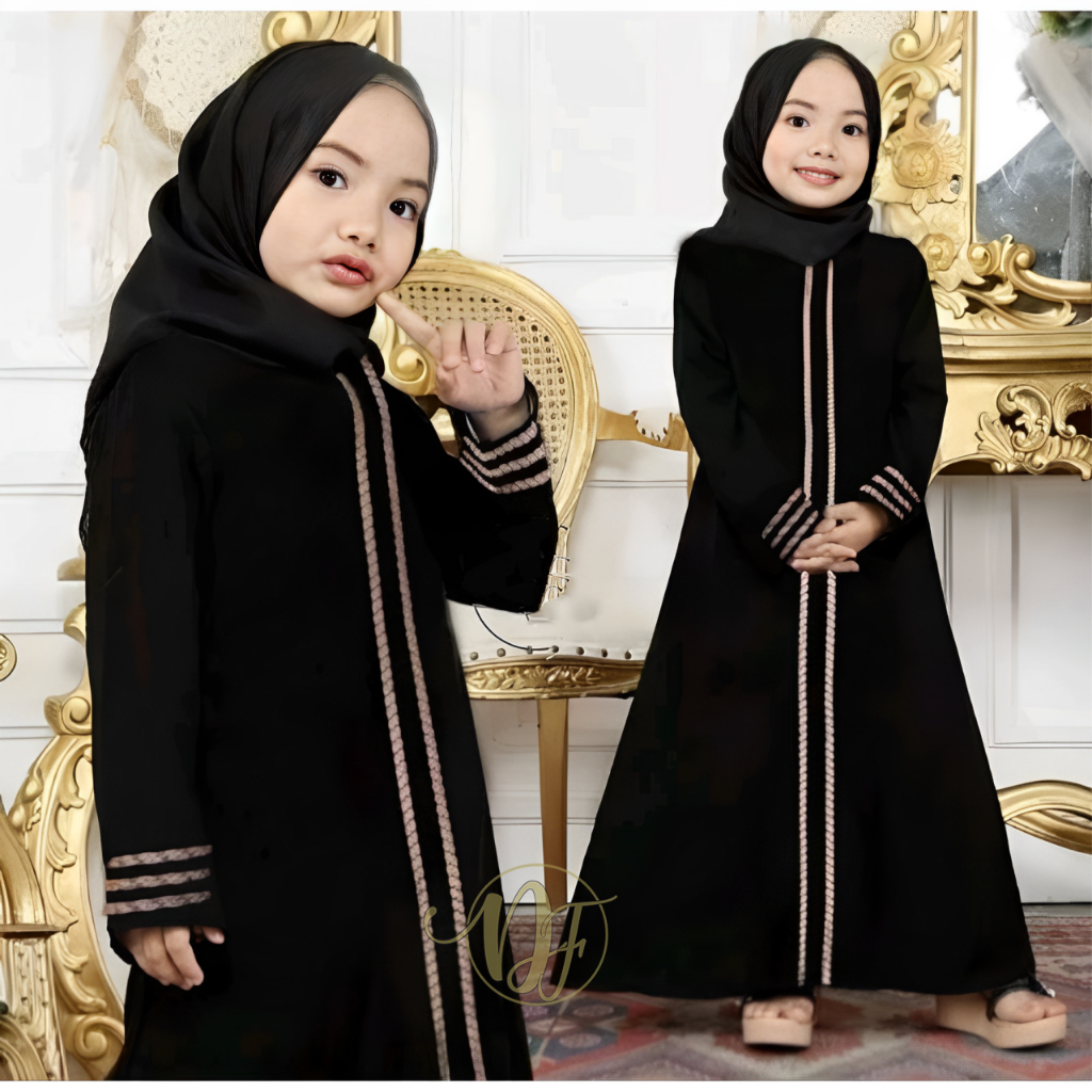 Gamis Abaya Anak 4-12 Tahun Jetblack Modern/Gamis Anak 1-12 tahun Abaya Turkey Jetblack / Pakaian Mu