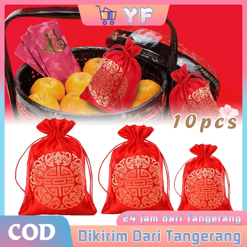 

10Pcs Pouch Souvenir Wedding Candy Bag Pouch Serut Motif Chinese Xi