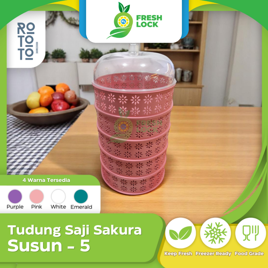 Rototo Tudung Saji Susun Wadah Penyimpanan Makanan Estetik & Higienis Wadah Penutup Food Rack Storag