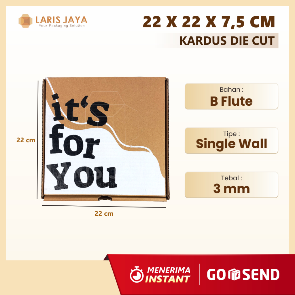 

Sablon / Cetak Kardus Corrugated 22x22x7,5 CM | Die Cut | Kotak Karton | Box Packing Souvenir Pizza