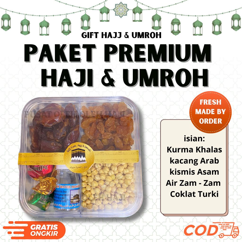 

PAKET PREMIUM 1 PCS HAJI DAN UMROH SUPER LENGKAP HEMAT PAKET TOPLES SKAT EMPAT PAKET MEWAH PREMUM ASLI ORIGINAL BERISI KURMA I AIR ZAMZAM I COKLAT TURKEY I KISMIS ASAM I KACANG ARAB I HAMPERS PREMIUM FRESH MADE BY ORDER OLEH OLEH HAJI DAN UMROH
