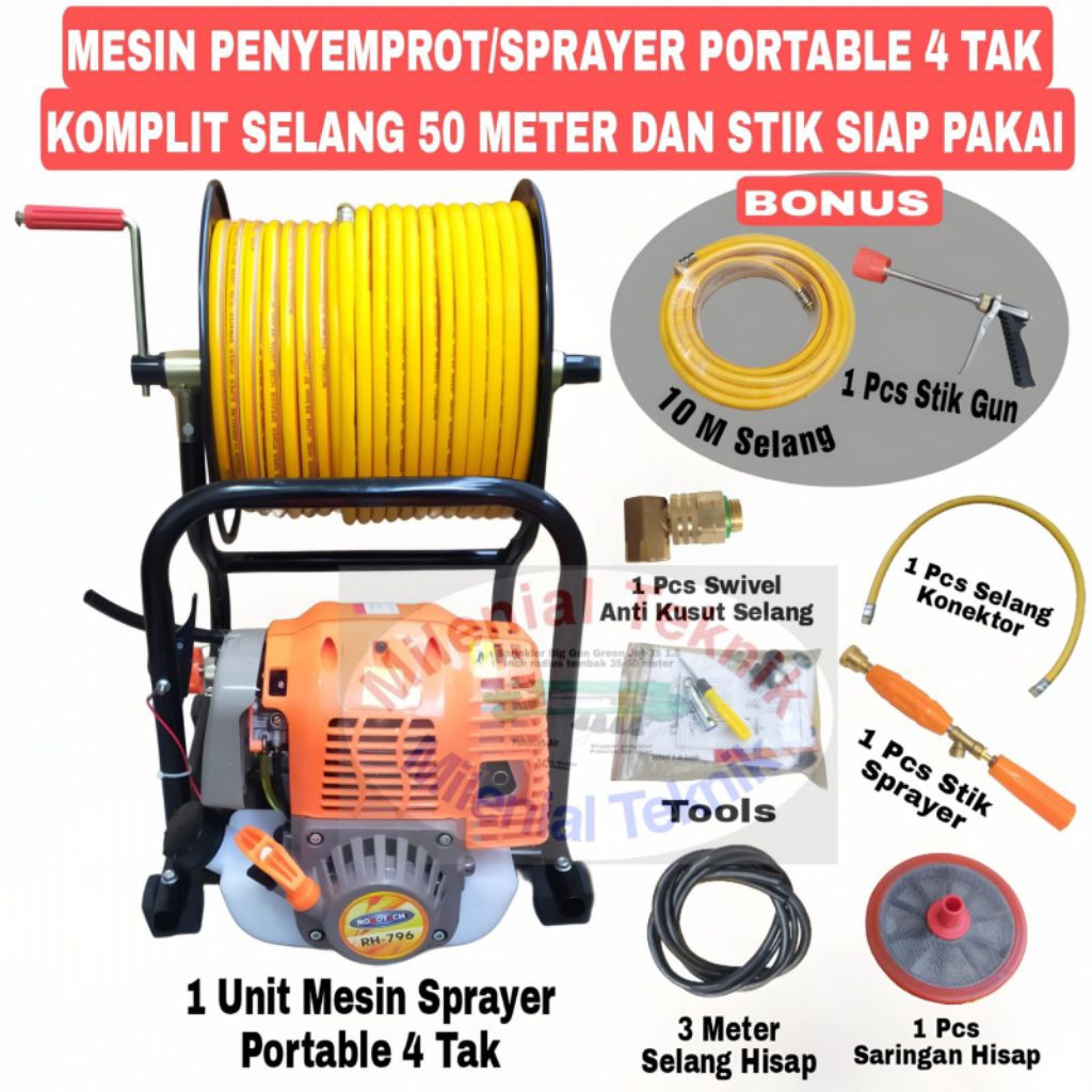 MESIN SEMPROTAN/PENYEMPROT TANAMAN PERTANIAN PERKEBUNAN || SPRAYER PORTABLE 4 TAK KOMPLIT SELANG 100