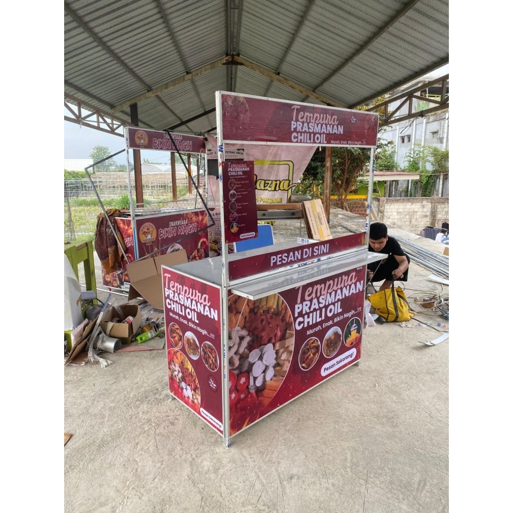 Gerobak lipat both portable jumbo 120x60 Atap Segi 3  tahan beban 80kg