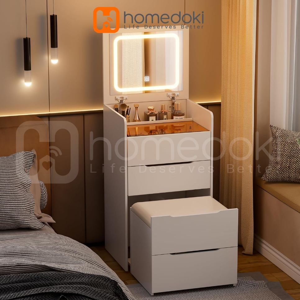 Homedoki Meja Rias/Meja Rias LED/Meja Rias Minimalis/Meja Rias Lampu/Meja Rias Aesthetic/Meja Make U