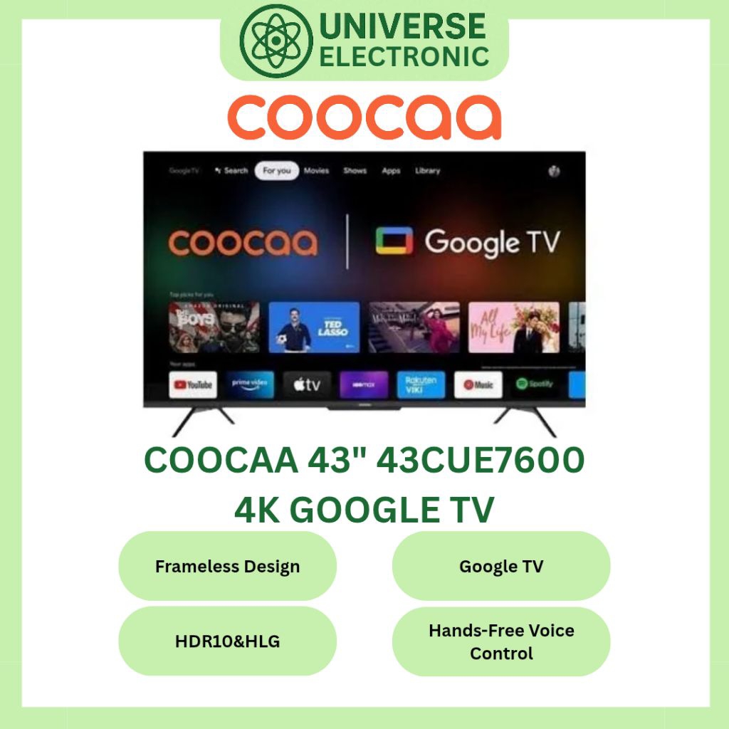 COOCAA 43CUE7600 4K UHD GOOGLE TV 43 Inch