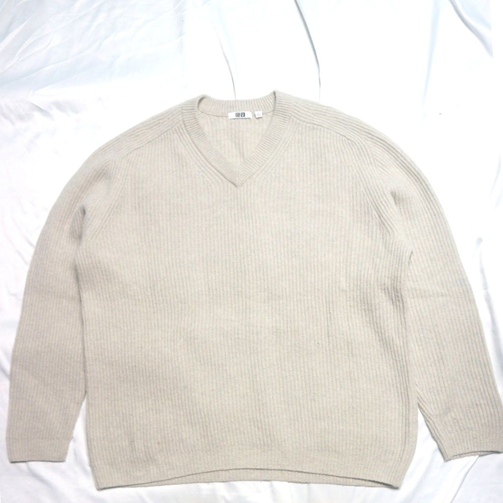 UNIQLO U V Nevk Pria Sweater Rib Premium Lidi Knitwear Sweater Sweatshirt Crewneck Rajut Wool Jaket