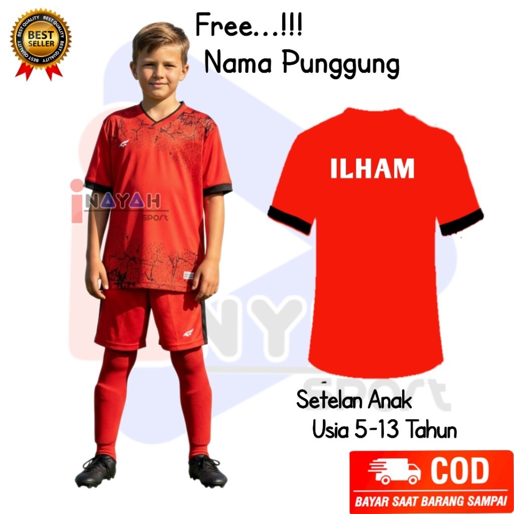 (FREE SABLON NAMA)Baju Olahraga Anak Kaos Setelan Futsal Voli Badminton
