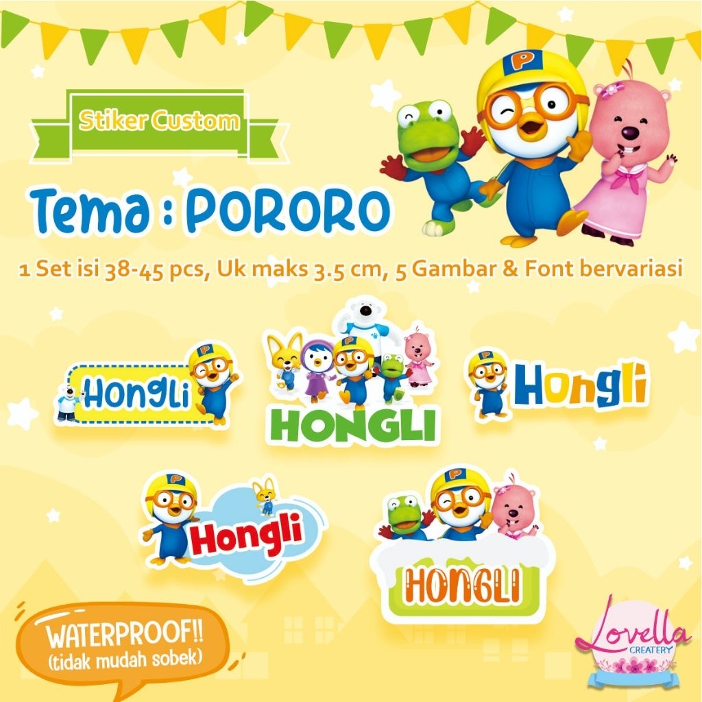 

STIKER NAMA ANAK / STIKER NAMA WATERPROOF TEMA PORORO